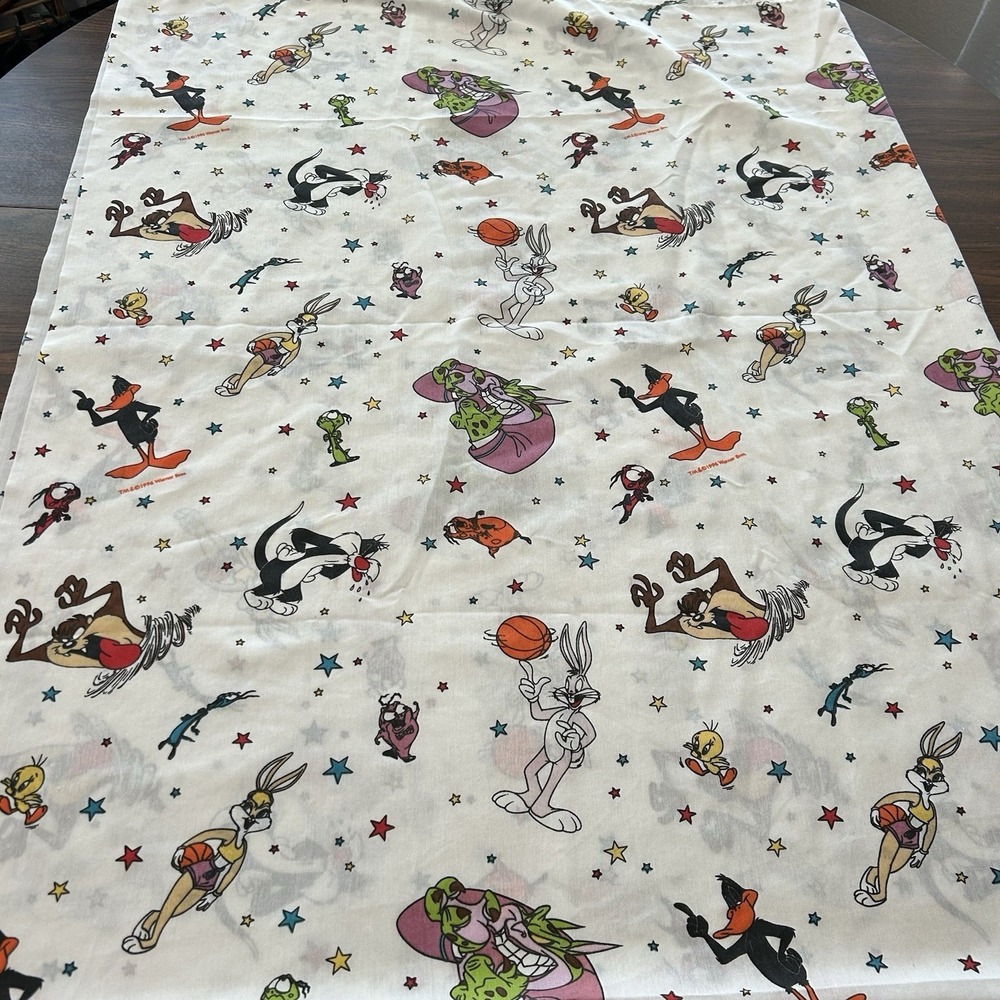Vintage Space Jam Looney Toons Flat‎ Twin Sheet Bugs Bunny Tweety Bird Sylvester
